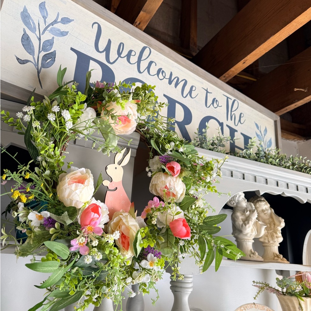 Floral Spring Wreath with Pink and Cream Accents